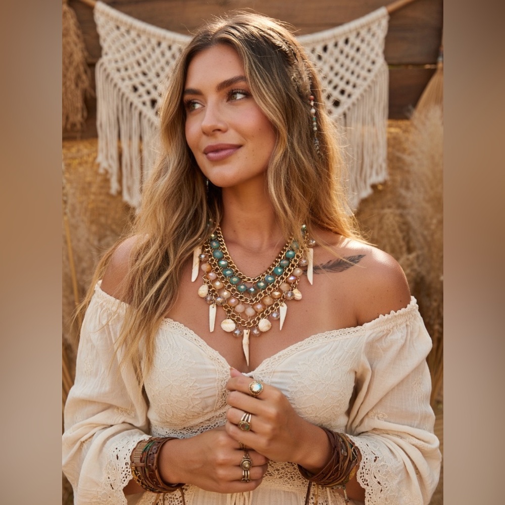 Gold Toned Multi Strand Beaded Necklace